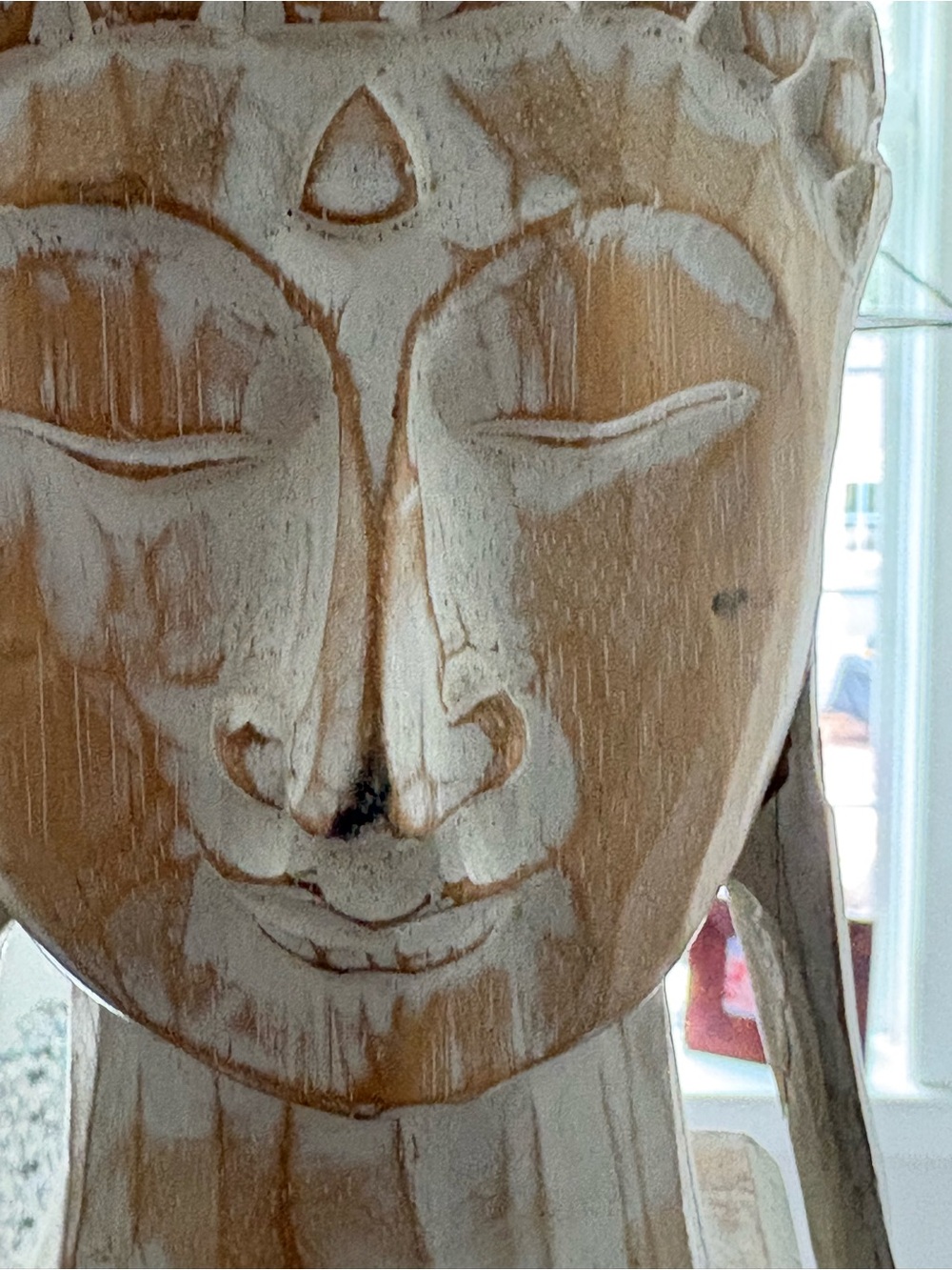Decorative Buddha Head Sculpture - Cream Wood-Tone Finish - Picture 2 of 10